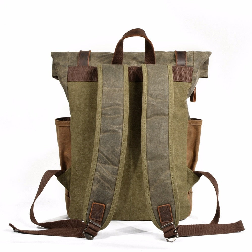 Vintage Oil Waxed Canvas Leather Backpack